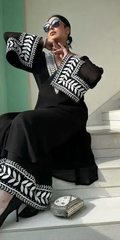 ST 147 Black Color Faux Georgette Salwar Suit with Embroidery Work. Best Price ₹1849. Delivery 4-6 Working Days. Shop now. | Jump Suits, Salwar suit, Casual Suits, Creative suits, Designer Suits, Palazzo Suits, Party Wear Suits, Patiala Suits, Straight Suits