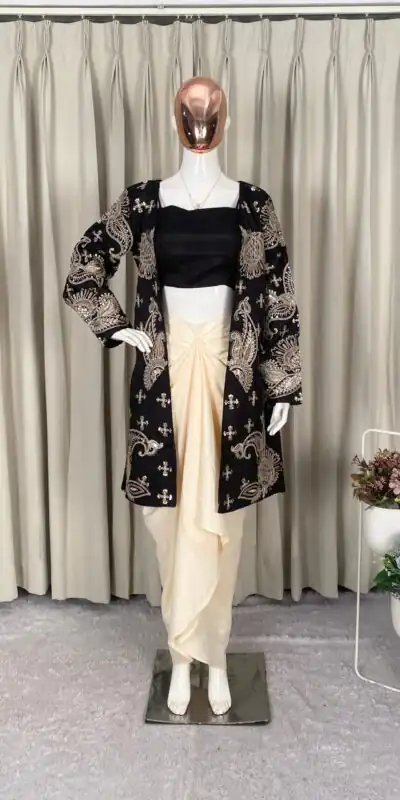 BE 450 Black French Crape Dhoti SuitPerfect for Wedding, Party, Makar Sankranti, Pongal, Anniversary – . Exclusive Offer ₹1999. Delivery 4-6 Working Da | Jump Suits, Salwar suit, Casual Suits, Creative suits, Designer Suits, Palazzo Suits, Party Wear Suits, Patiala Suits, Straight Suits