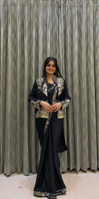 BE 433 Black Color French Crape Saree with Embroidery Work. Online Best Price ₹2099. Delivery 4-6 Working Days. Shop now. | Designer Sarees, Sarees, Bollywood Sarees, Creative Sarees, Embroidered Sarees, Ethnic Saree, Modern Digital sarees, Party Wear Sarees