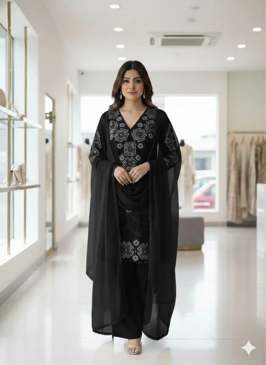 LG 2063 Black Faux Georgette Salwar Suit with Sequins Work & Embroidery Work. Introductory Price ₹2149. Delivery 4-6 Working Days. Shop now. | Jump Suits, Salwar suit, Casual Suits, Creative suits, Designer Suits, Palazzo Suits, Party Wear Suits, Patiala Suits, Straight Suits