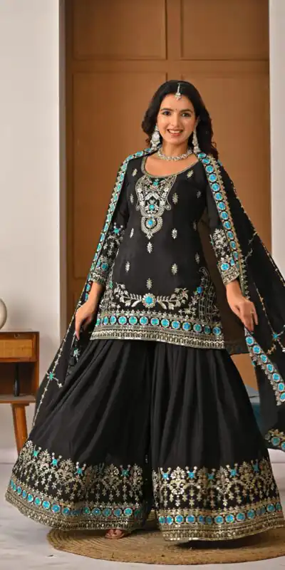 ND 5057 Black NC Vichitra Silk Salwar Suit with Embroidery Work. Special Price ₹2599. Delivery 4-6 Working Days. Shop now. | Jump Suits, Salwar suit, Casual Suits, Creative suits, Designer Suits, Palazzo Suits, Party Wear Suits, Patiala Suits, Straight Suits