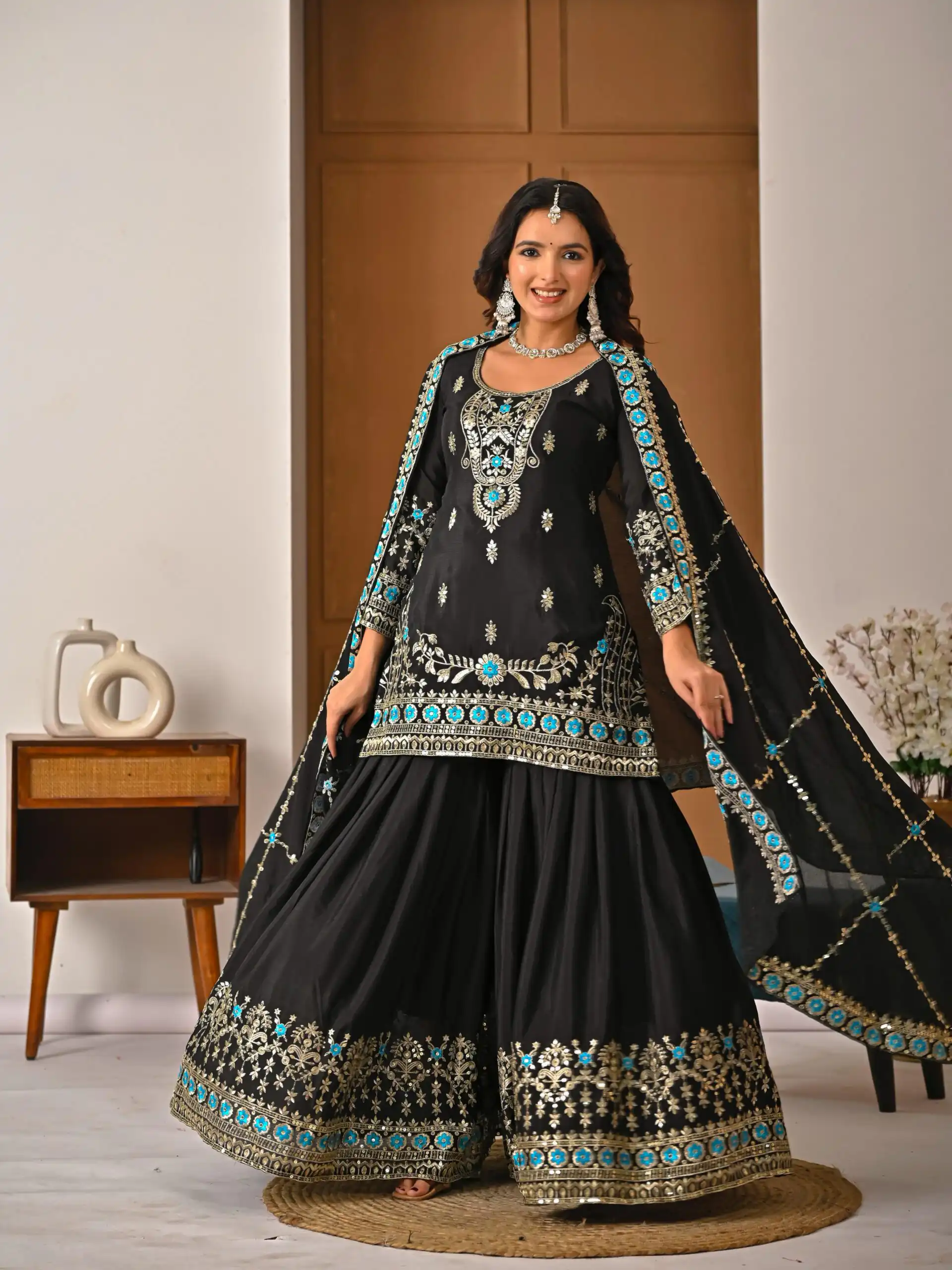 ND 5057 Black NC Vichitra Silk Salwar Suit with Embroidery Work. Special Price ₹2599. Delivery 4-6 Working Days. Shop now. | Jump Suits, Salwar suit, Casual Suits, Creative suits, Designer Suits, Palazzo Suits, Party Wear Suits, Patiala Suits, Straight Suits