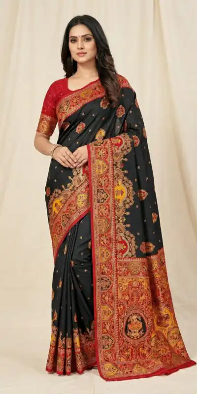MB 56 Black Paithani Silk Saree with Lace Border & Lace Work. Affordable Price ₹2399. Delivery 4-6 Working Days. Shop now. | Designer Sarees, Sarees, Bollywood Sarees, Creative Sarees, Embroidered Sarees, Ethnic Saree, Modern Digital sarees, Party Wear Sarees