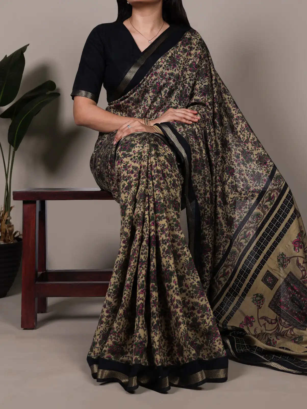 Black Polyester Viscose Chanderi Zari Work Saree