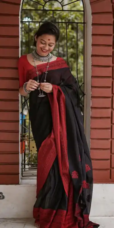 Black Soft Lilan Slab All Over Weaving Work Saree