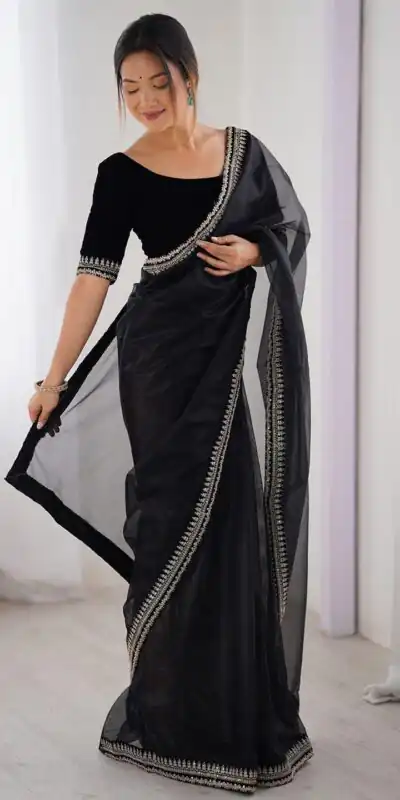 SC 1017 Black Soft Twil Net Silk Saree Perfect for Wedding, Party, Temple Visit, Reception, Sangeet – . Now at just ₹1699. Delivery 4-6 Working Days. | Designer Sarees, Sarees, Bollywood Sarees, Creative Sarees, Embroidered Sarees, Ethnic Saree, Modern Digital sarees, Party Wear Sarees