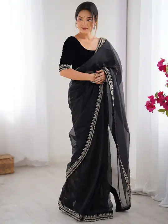 SC 1017 Black Soft Twil Net Silk Saree Perfect for Wedding, Party, Temple Visit, Reception, Sangeet – . Now at just ₹1699. Delivery 4-6 Working Days. | Designer Sarees, Sarees, Bollywood Sarees, Creative Sarees, Embroidered Sarees, Ethnic Saree, Modern Digital sarees, Party Wear Sarees