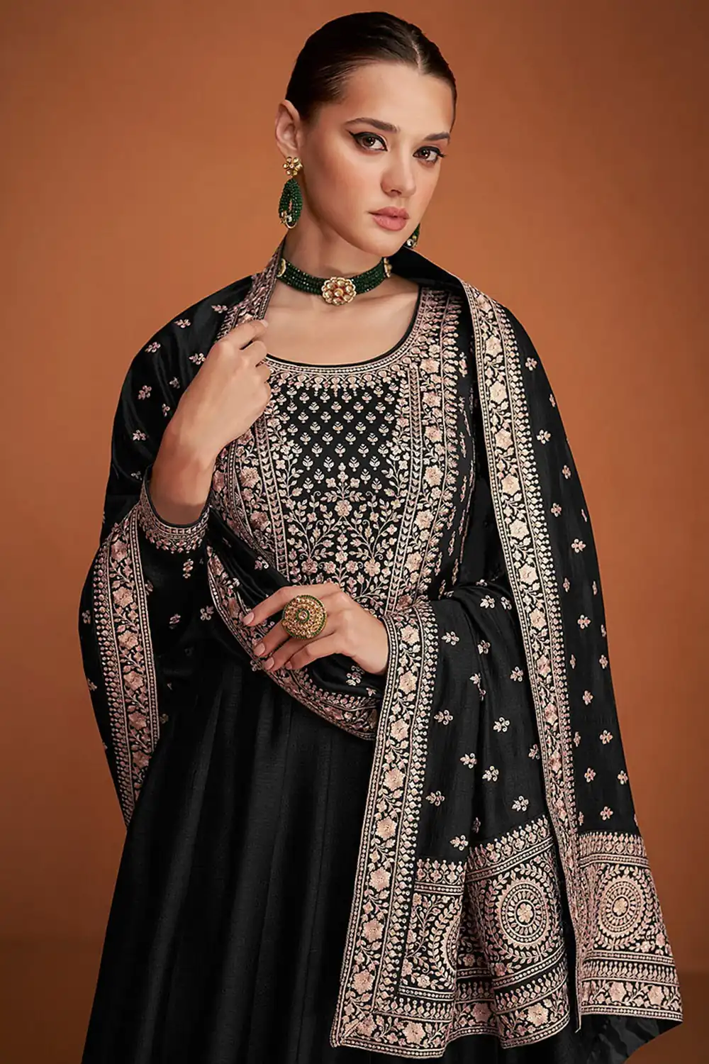 Black Vichitra Embroidery Work Salwar Suit - Image 2