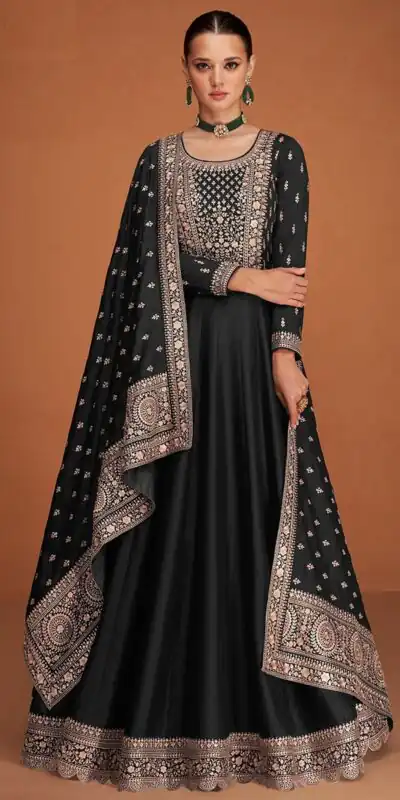 Black Vichitra Embroidery Work Salwar Suit