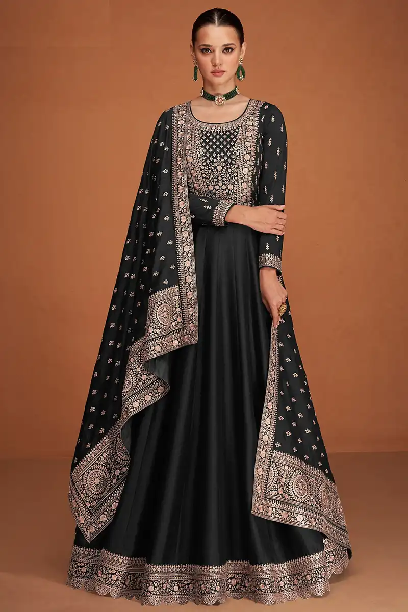 Black Vichitra Embroidery Work Salwar Suit
