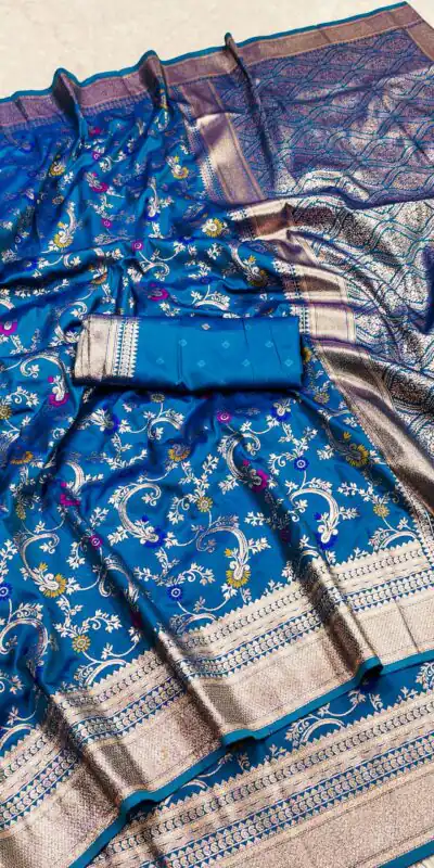 MB 548 Blue Banarasi silk Saree with Zari Work & Lace Work. Wedding, Party, Festive, Now at just ₹1949. Delivery 4-6 Working Days. Shop now. | Designer Sarees, Sarees, Bollywood Sarees, Creative Sarees, Embroidered Sarees, Ethnic Saree, Modern Digital sarees, Party Wear Sarees