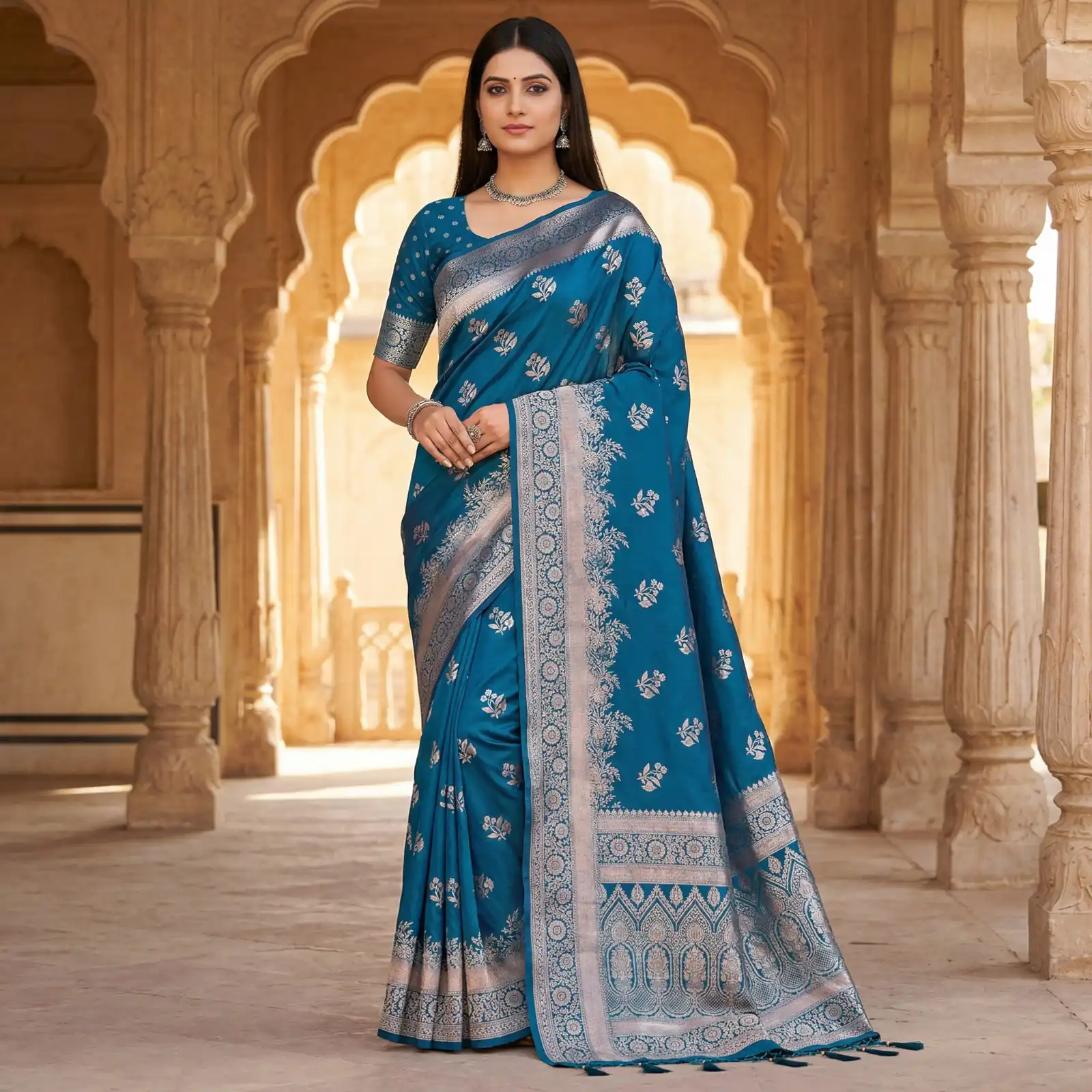 Blue Banarasi Zari Lace Work Saree