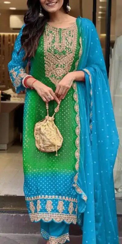 Blue Chinoon Silk Embroidery Work Salwar Suit