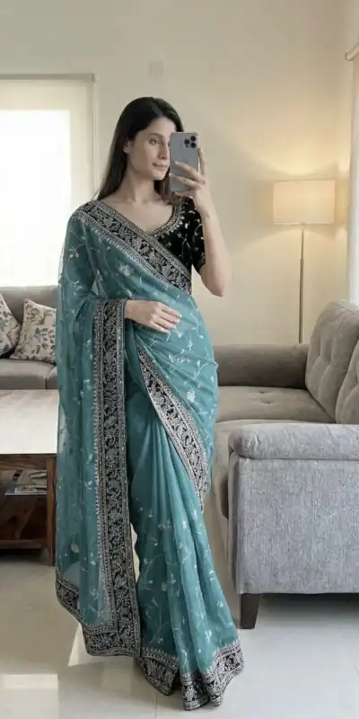 NC 5534 Blue Moss Silk Saree Perfect for Wedding, Party, Ganesh Chaturthi, Karwa Chauth, Haldi – . Introductory Price ₹2049. Delivery 4-6 Working Days. | Designer Sarees, Sarees, Bollywood Sarees, Creative Sarees, Embroidered Sarees, Ethnic Saree, Modern Digital sarees, Party Wear Sarees