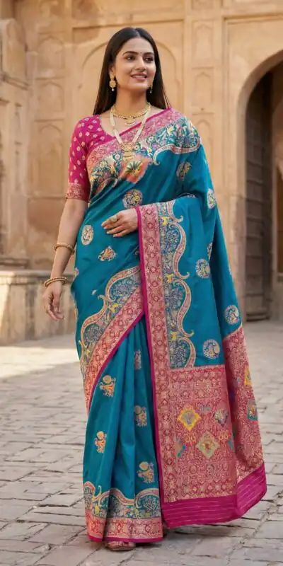 MB 50 Blue Pashmina Silk Saree with Lace Work & Lace Border. Online Festive Deal ₹2399. Delivery 4-6 Working Days. Shop now. | Designer Sarees, Sarees, Bollywood Sarees, Creative Sarees, Embroidered Sarees, Ethnic Saree, Modern Digital sarees, Party Wear Sarees