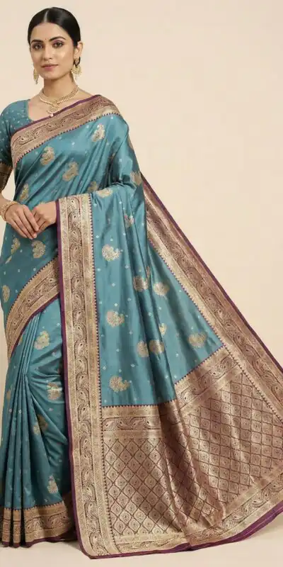 MB 13 Blue Color Smooth Satin Gold Butta Zari Work Saree. Online Special Price ₹2149. Delivery 4-6 Working Days. Shop now. | Designer Sarees, Sarees, Bollywood Sarees, Creative Sarees, Embroidered Sarees, Ethnic Saree, Modern Digital sarees, Party Wear Sarees
