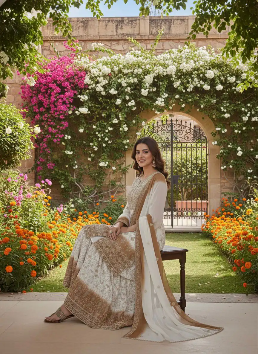 Brown Dual Star Georgette Embroider Work Salwar Suit - Image 2