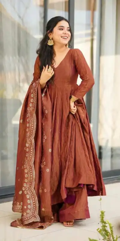 SSR 5006 Brown Fandy Silk Gown Perfect for Wedding, Party, Pongal, Traditional Day, Baby Shower – . Get it for ₹1999. Delivery 4-6 Working Days. Shop | Gowns, Bollywood Gowns, Creative Gowns, Designer Gowns, Embroidered Gowns, Party Wear Gowns