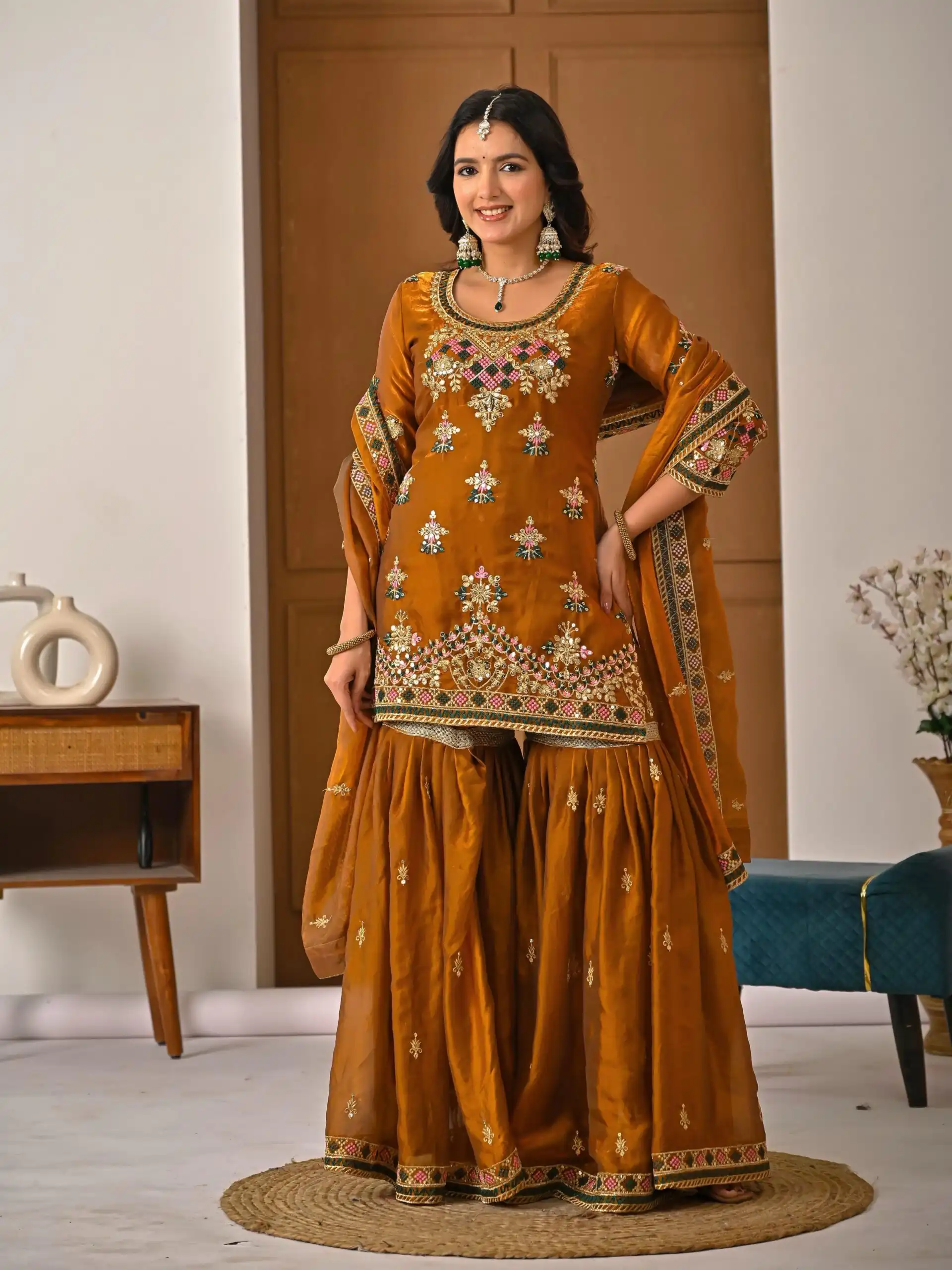 Brown Fandy Silk Embroidery Work Salwar Suit - Image 5
