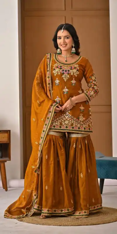 Brown Fandy Silk Embroidery Work Salwar Suit