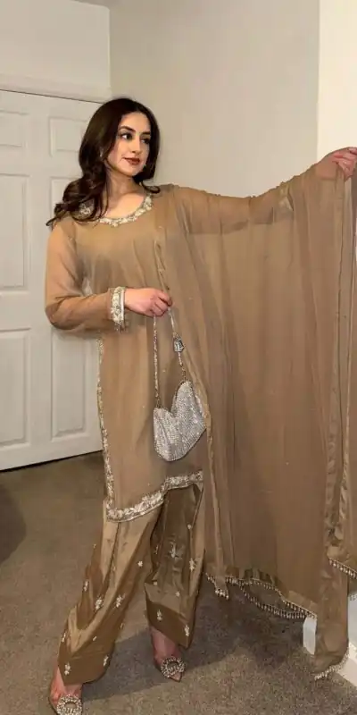 SRK 5263 Brown Color Fox Georgette Salwar Suit with Embroidery Work. Online Now at just ₹1749. Delivery 4-6 Working Days. Shop now. | Jump Suits, Salwar suit, Casual Suits, Creative suits, Designer Suits, Palazzo Suits, Party Wear Suits, Patiala Suits, Straight Suits