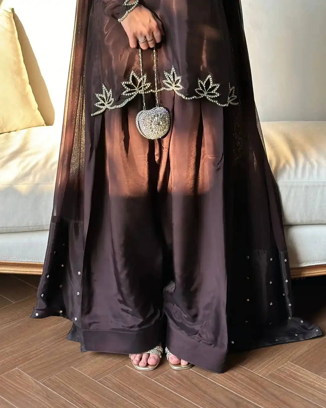 Brown Natural Crep Embroidery Work Salwar Suit - Image 4