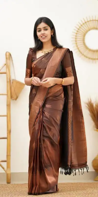 KPR 136 Brown in Soft Lichi Silk Lace Border & Lace Work Saree . Exclusive Offer ₹1299. Delivery 4-6 Working Days. Shop now. | Designer Sarees, Sarees, Bollywood Sarees, Creative Sarees, Embroidered Sarees, Ethnic Saree, Modern Digital sarees, Party Wear Sarees