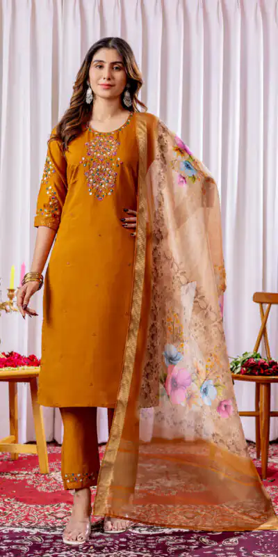 DIVA 111 Brown Viscose Silk Salwar Suit with Thread Embroidery Work. Best Price ₹2049. Delivery 4-6 Working Days. Shop now. | Jump Suits, Salwar suit, Casual Suits, Creative suits, Designer Suits, Palazzo Suits, Party Wear Suits, Patiala Suits, Straight Suits
