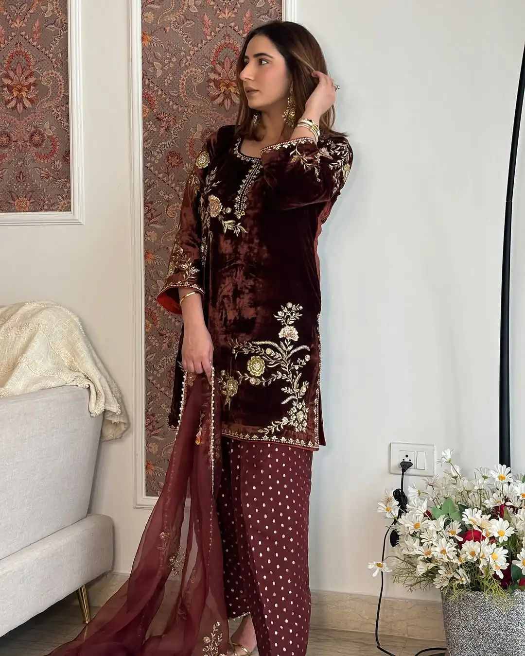 MF 488 Brown Viscose Velvet Salwar Suit. Perfect for Wedding, Party, Lohri, Makar Sankranti, Engagement – Affordable Price ₹2149. Delivery 4-6 Workin | Jump Suits, Salwar suit, Casual Suits, Creative suits, Designer Suits, Palazzo Suits, Party Wear Suits, Patiala Suits, Straight Suits