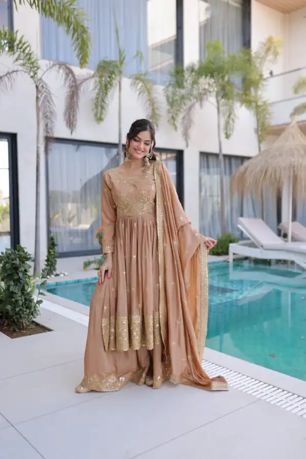 Chiku Super Silk Sequins Embroidery Work Salwar Suit