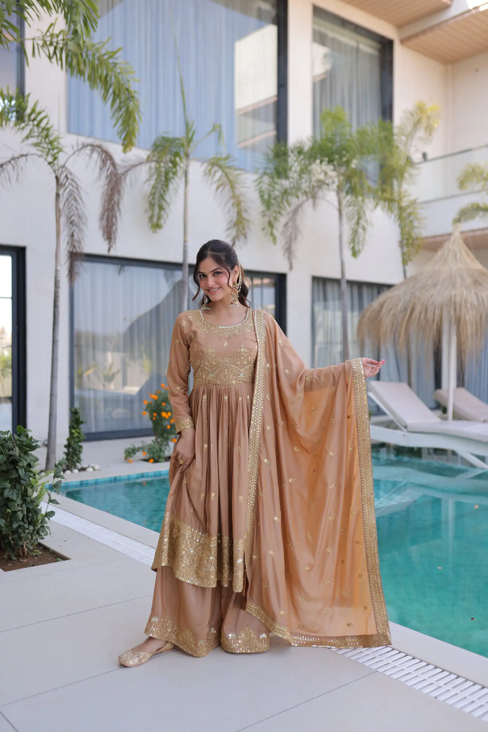 KA 1233 Chiku Super Silk Salwar SuitPerfect for Wedding, Party, Sangeet, Family Gatherings, Reception – . Festive Deal ₹2649. Delivery 4-6 Working Da | Jump Suits, Salwar suit, Casual Suits, Creative suits, Designer Suits, Palazzo Suits, Party Wear Suits, Patiala Suits, Straight Suits