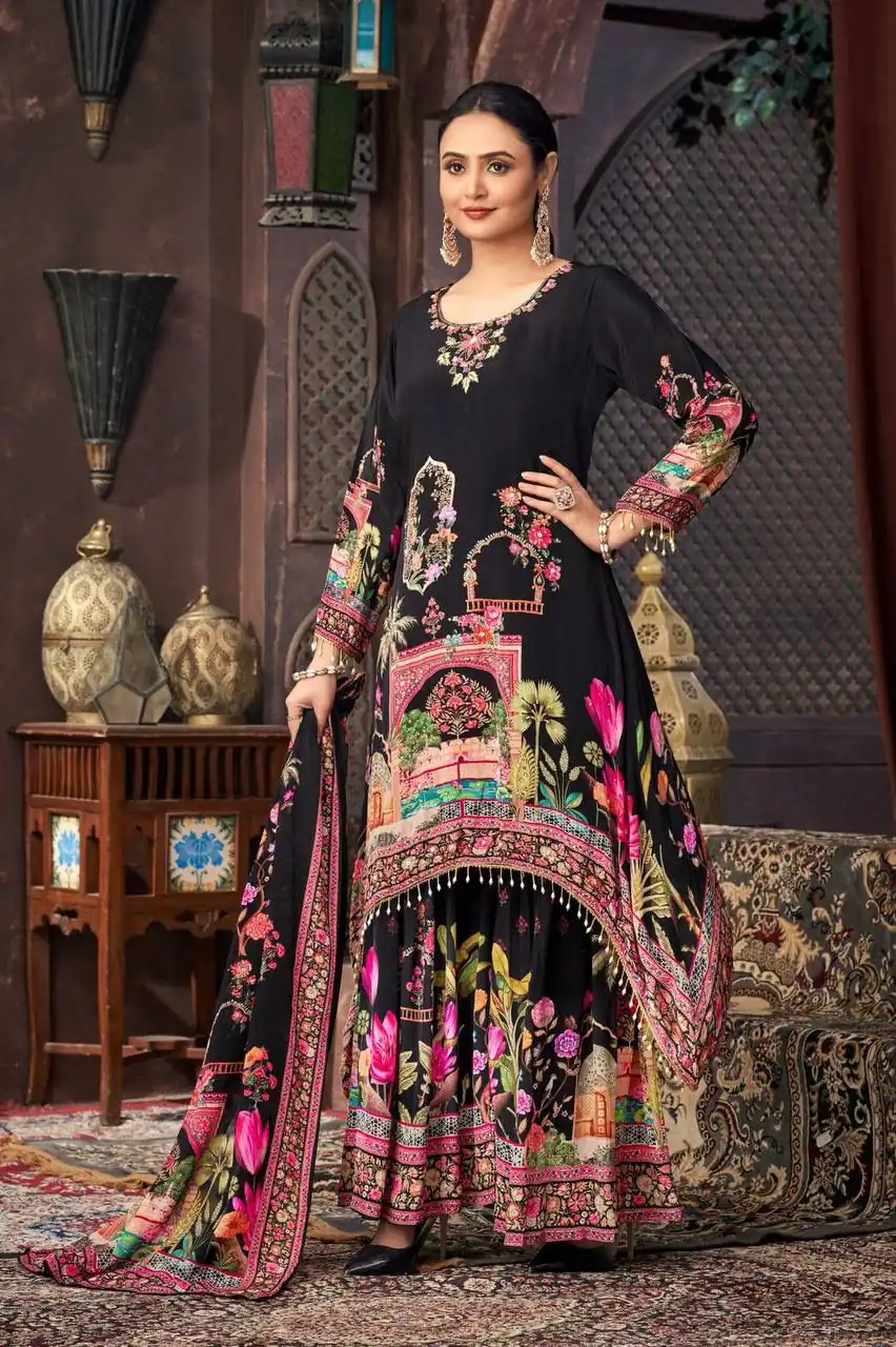 ST 217 Black Georgette Salwar Suit Perfect for Wedding, Party, Lohri, Pooja, Cultural Events – . Get it for ₹1999. Delivery 4-6 Working Days. Shop n | Jump Suits, Salwar suit, Casual Suits, Creative suits, Designer Suits, Palazzo Suits, Party Wear Suits, Patiala Suits, Straight Suits
