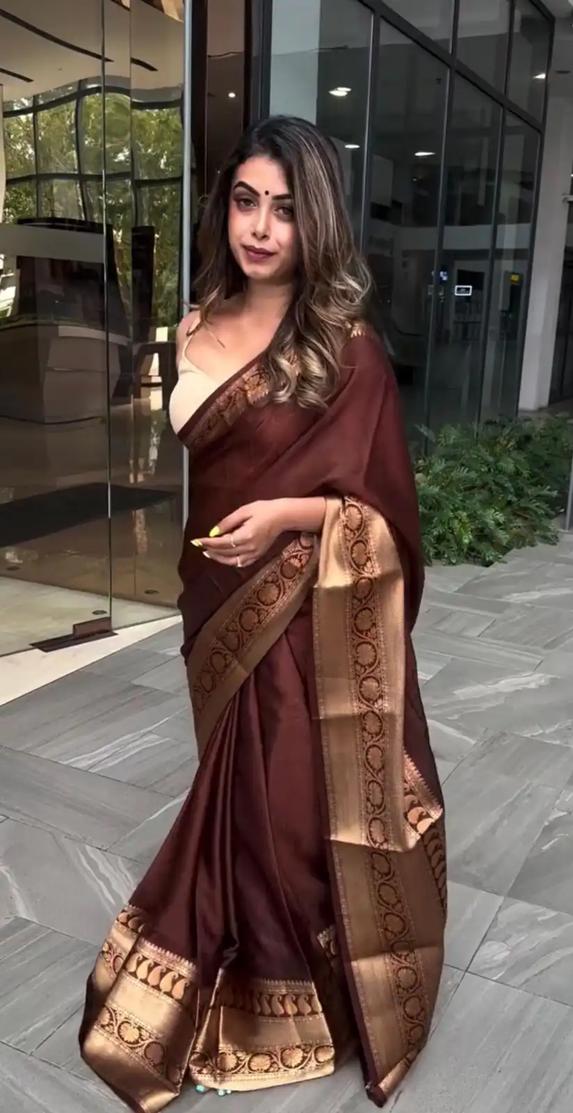 KP 6051 Brown Soft Lichi Silk Saree Perfect for Wedding, Party, Reception, Diwali, Ethnic Day – . Affordable Price ₹1349. Delivery 4-6 Working Days. | Designer Sarees, Modern Digital sarees, Sarees, Bollywood Sarees, Creative Sarees, Embroidered Sarees, Ethnic Saree, Party Wear Sarees