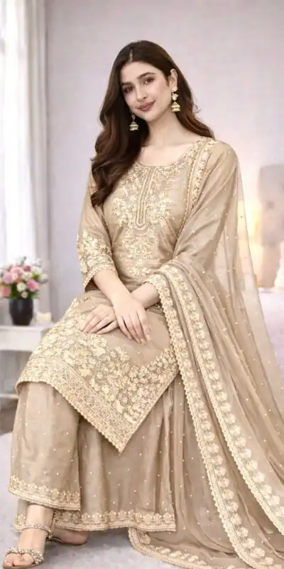 SSR 535 Chiku Color in Organza Silk Embroidery Work Salwar Suit . Available at ₹2399 only. Delivery 4-6 Working Days. Shop now. | Jump Suits, Salwar suit, Casual Suits, Creative suits, Designer Suits, Palazzo Suits, Party Wear Suits, Patiala Suits, Straight Suits