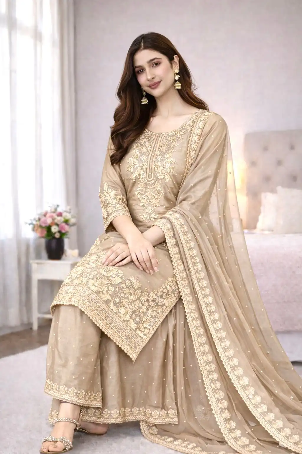 SSR 535 Chiku Color in Organza Silk Embroidery Work Salwar Suit . Available at ₹2399 only. Delivery 4-6 Working Days. Shop now. | Jump Suits, Salwar suit, Casual Suits, Creative suits, Designer Suits, Palazzo Suits, Party Wear Suits, Patiala Suits, Straight Suits