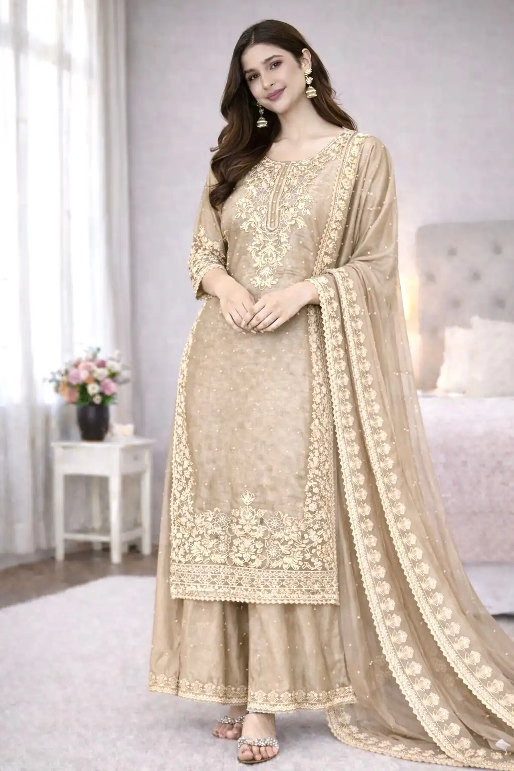 SSR 535 Chiku Color in Organza Silk Embroidery Work Salwar Suit . Available at ₹2399 only. Delivery 4-6 Working Days. Shop now. | Jump Suits, Salwar suit, Casual Suits, Creative suits, Designer Suits, Palazzo Suits, Party Wear Suits, Patiala Suits, Straight Suits