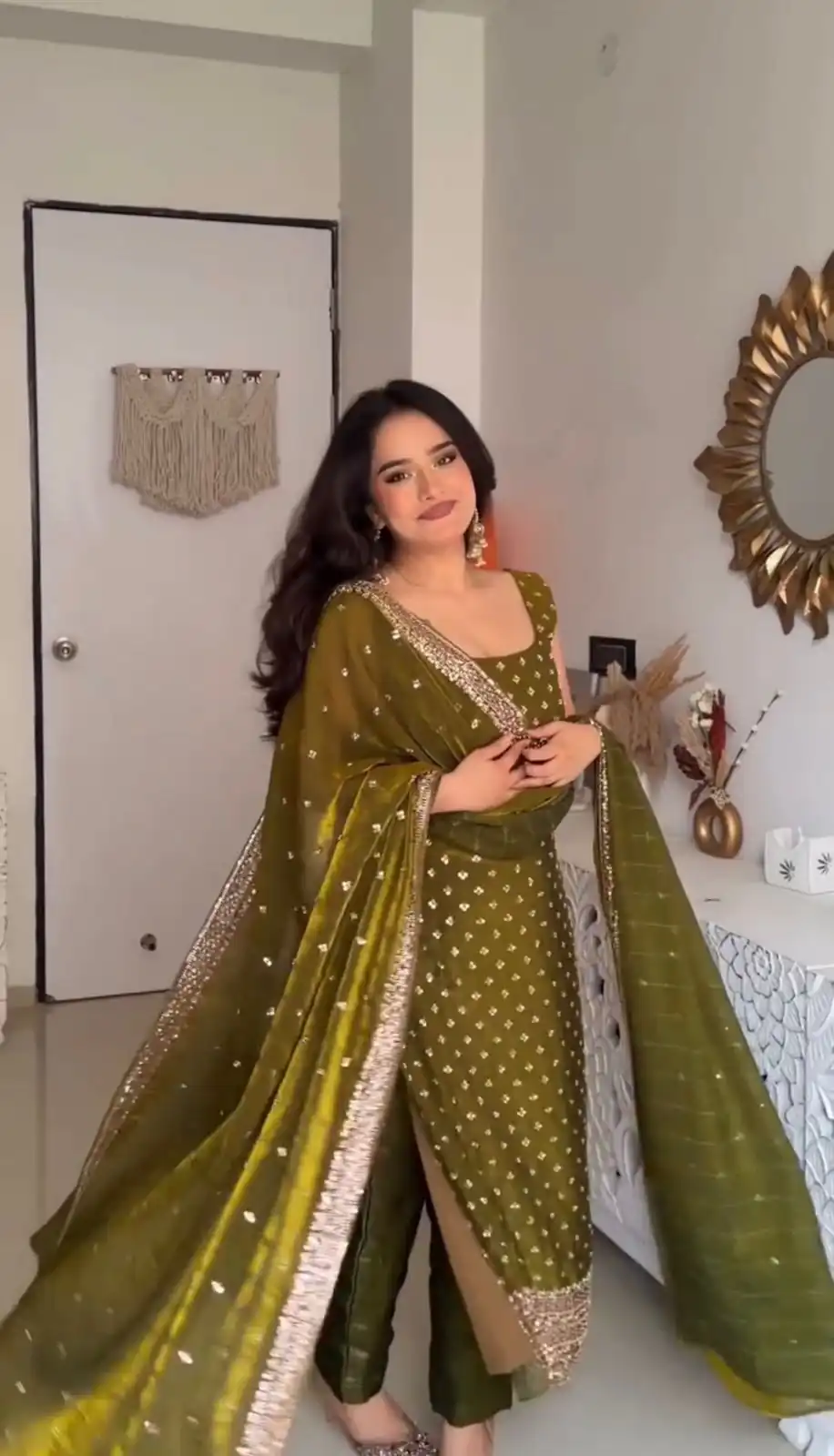 ZSR 3163 Mehendi Mehendi Fendy Silk Salwar Suit with Mirror Work & Embroidery Work. Best Price ₹2099. Delivery 4-6 Working Days. Shop now. | Jump Suits, Salwar suit, Casual Suits, Creative suits, Designer Suits, Palazzo Suits, Party Wear Suits, Patiala Suits, Straight Suits