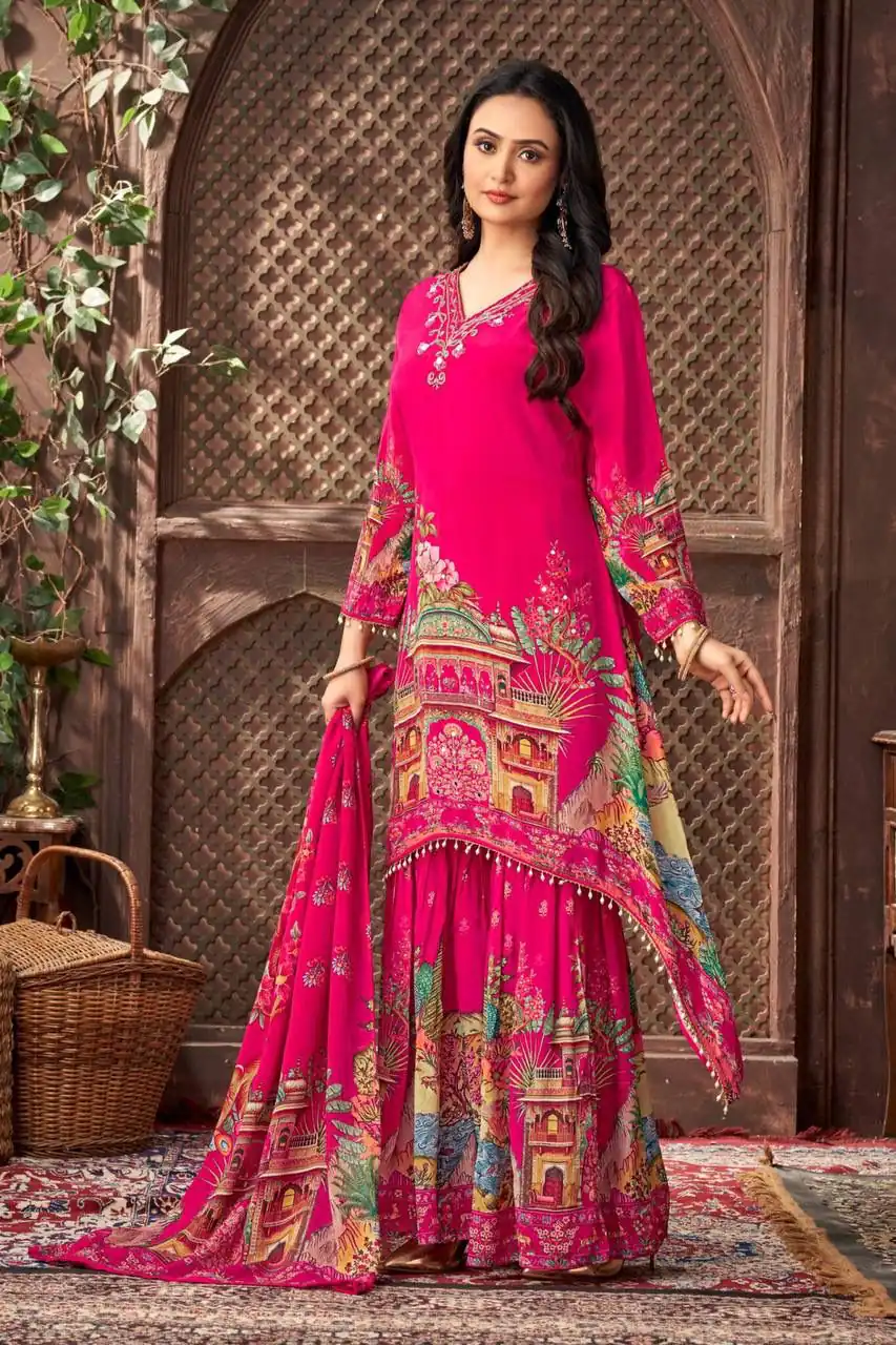 ST 217 Pink Georgette Salwar Suit Perfect for Wedding, Party, Lohri, Pooja, Cultural Events – . Get it for ₹1999. Delivery 4-6 Working Days. Shop n | Jump Suits, Salwar suit, Casual Suits, Creative suits, Designer Suits, Palazzo Suits, Party Wear Suits, Patiala Suits, Straight Suits