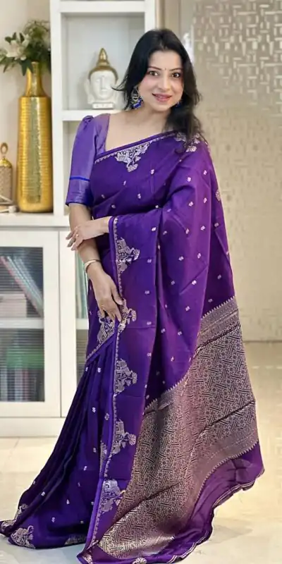 KP 6085 Purple Pink Lichi Silk Saree with Lace Border & Lace Work. Special Price ₹1449. Delivery 4-6 Working Days. Shop now. | Designer Sarees, Modern Digital sarees, Sarees, Bollywood Sarees, Creative Sarees, Embroidered Sarees, Ethnic Saree, Party Wear Sarees