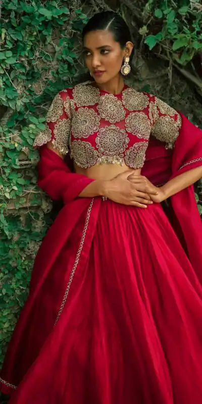 FB L373 Red Color Classic Roman Silk Lehenga Choli with Embroidery Work. Available at ₹3049 only. Delivery 4-6 Working Days. Shop now. | Lehenga, Bollywood Lehenga, Creative Lehenga, Designer Lehenga, Embroidered Lehenga, Party Wear Lehenga
