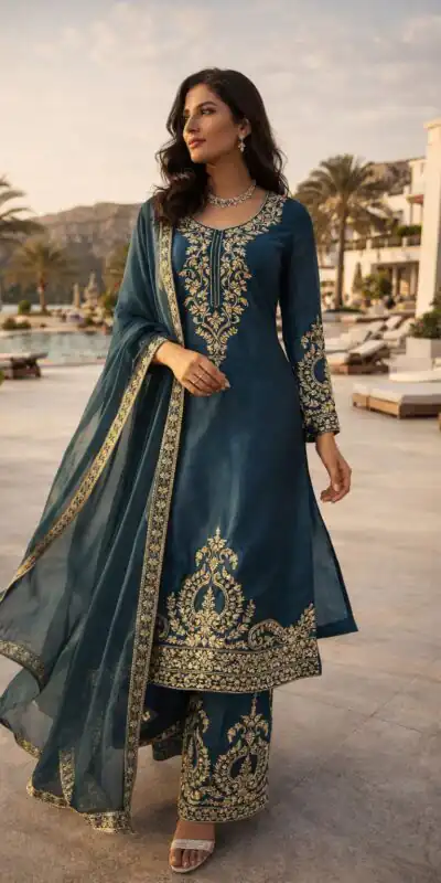 RTC 5983 Teal Blue Zimmy Silk Salwar Suit Perfect for Wedding, Party, Karwa Chauth, Haldi, Eid – . Special Price ₹2099. Delivery 4-6 Working Days. Shop no | Jump Suits, Salwar suit, Casual Suits, Creative suits, Designer Suits, Palazzo Suits, Party Wear Suits, Patiala Suits, Straight Suits