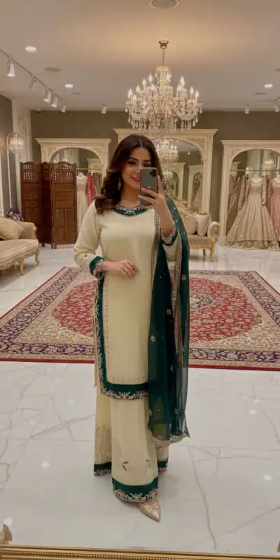 DB 33 Cream Color Georgette Salwar Suit with Embroidery Work. Introductory Price âš2399. Delivery 4-6 Working Days. Shop now. | Jump Suits, Salwar suit, Casual Suits, Creative suits, Designer Suits, Palazzo Suits, Party Wear Suits, Patiala Suits, Straight Suits