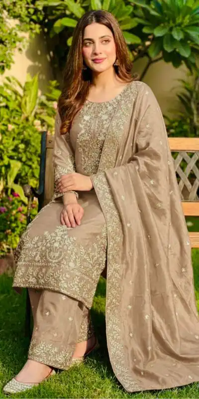 SRK 5316 Cream Organza Silk Salwar Suit Perfect for Wedding, Party, Makar Sankranti, Eid, Durga Puja – . Affordable Price ₹2149. Delivery 4-6 Workin | Jump Suits, Salwar suit, Casual Suits, Creative suits, Designer Suits, Palazzo Suits, Party Wear Suits, Patiala Suits, Straight Suits