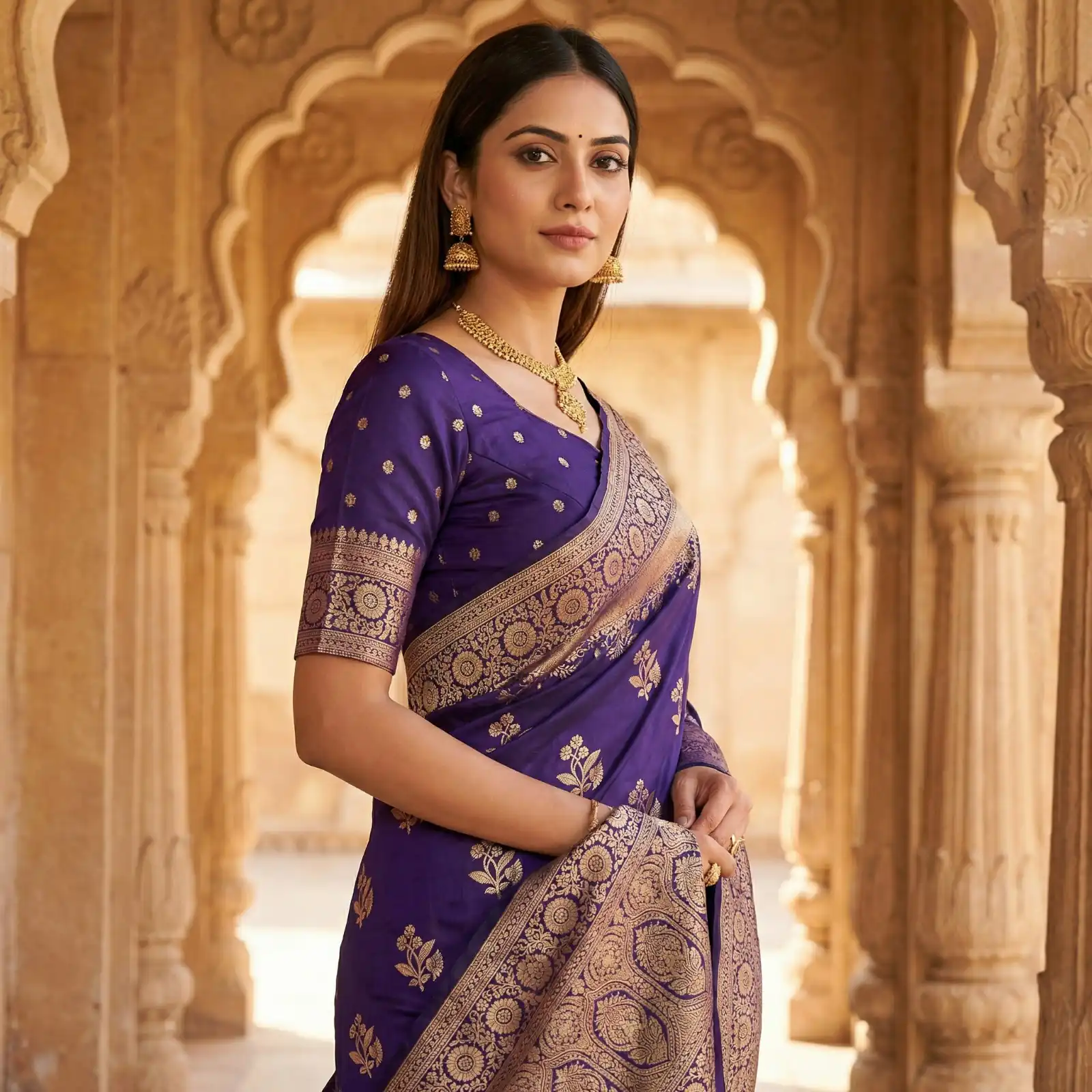 Dark Blue Banarasi Zari Lace Work Saree