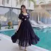 KA 1224 Dark Purple Color Fendi Silk Gown with Embroidery Work & Bead Work. Get it for ₹1769. Delivery 4-6 Working Days. Shop now. | Gowns, Bollywood Gowns, Creative Gowns, Designer Gowns, Embroidered Gowns, Party Wear Gowns