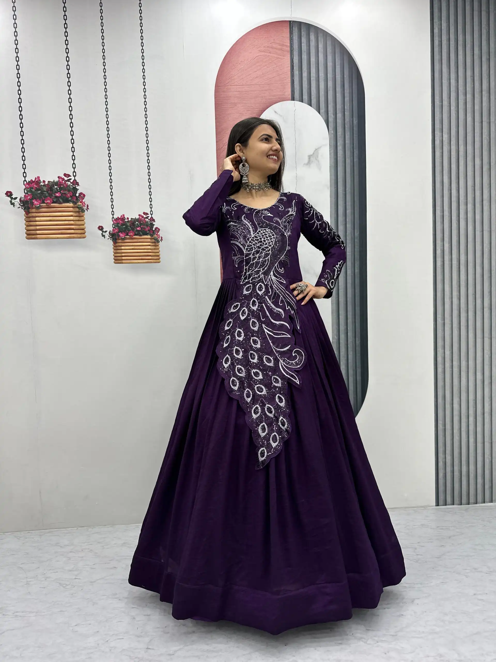 PC 564 Dark Purple Vichitra Silk Gown Perfect for Wedding, Party, Holi, Anniversary, Mehendi –. Grab it for ₹2049. Delivery 4-6 Working Days. Shop now. | Gowns, Bollywood Gowns, Creative Gowns, Designer Gowns, Embroidered Gowns, Party Wear Gowns
