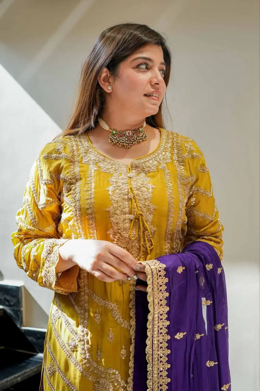 ZS 7001 Yellow Chinon Silk Salwar Suit with Embroidery Work & Lace Work. Affordable Price ₹2499. Delivery 4-6 Working Days. Shop now. | Jump Suits, Salwar suit, Casual Suits, Creative suits, Designer Suits, Palazzo Suits, Party Wear Suits, Patiala Suits, Straight Suits