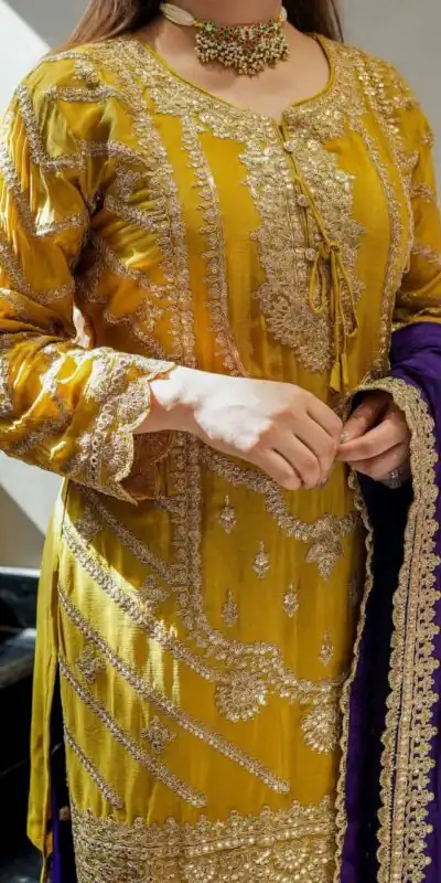 ZS 7001 Yellow Chinon Silk Salwar Suit with Embroidery Work & Lace Work. Affordable Price ₹2499. Delivery 4-6 Working Days. Shop now. | Jump Suits, Salwar suit, Casual Suits, Creative suits, Designer Suits, Palazzo Suits, Party Wear Suits, Patiala Suits, Straight Suits