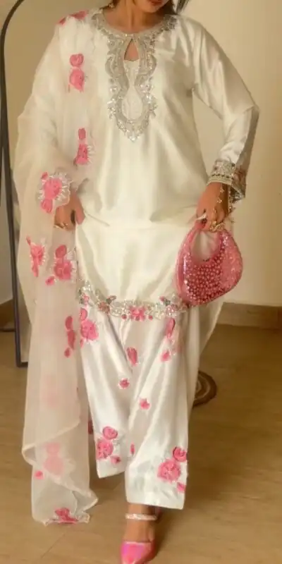 MD 3081 Off White Japan Satin Salwar Suit Perfect for Wedding, Party, Durga Puja, Traditional Day, Temple Visit – . Introductory Price ₹2549. Deli | Jump Suits, Salwar suit, Casual Suits, Creative suits, Designer Suits, Palazzo Suits, Party Wear Suits, Patiala Suits, Straight Suits