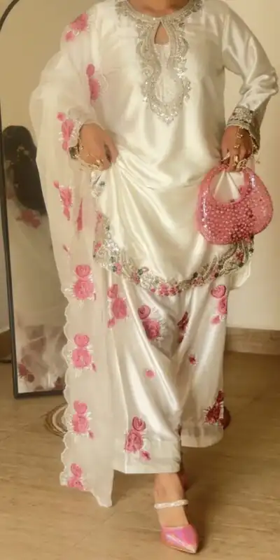 MD 3081 Off White Japan Satin Salwar Suit Perfect for Wedding, Party, Durga Puja, Traditional Day, Temple Visit – . Introductory Price ₹2549. Deli | Jump Suits, Salwar suit, Casual Suits, Creative suits, Designer Suits, Palazzo Suits, Party Wear Suits, Patiala Suits, Straight Suits